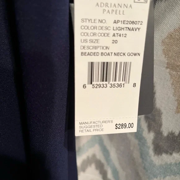 Adrianna Papell New Womans Beaded Boat Neck Gown Navy Blue Size 20 Flared Sleeve - Picture 8 of 10